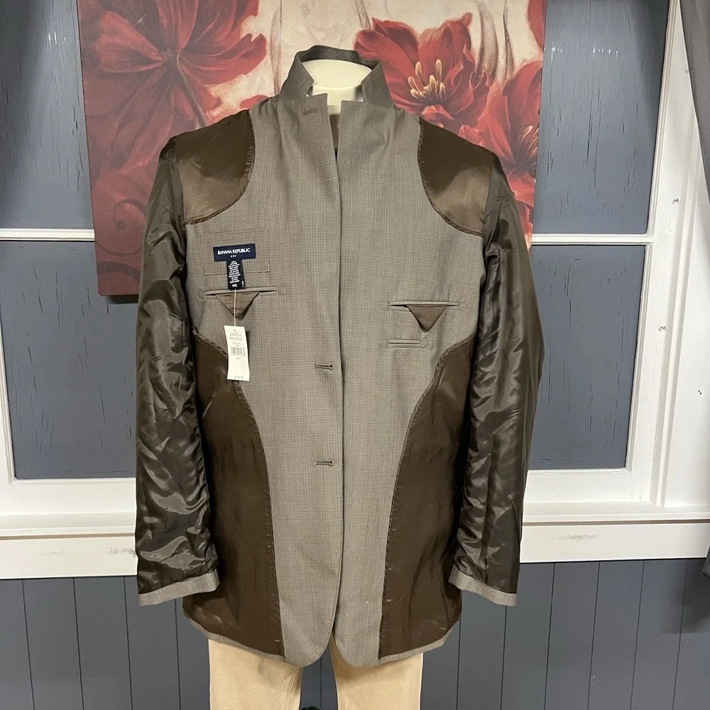 Vintage Banana Republic Blazer Jacket Sport Coat Mens 44L Long Wool Blend Brown